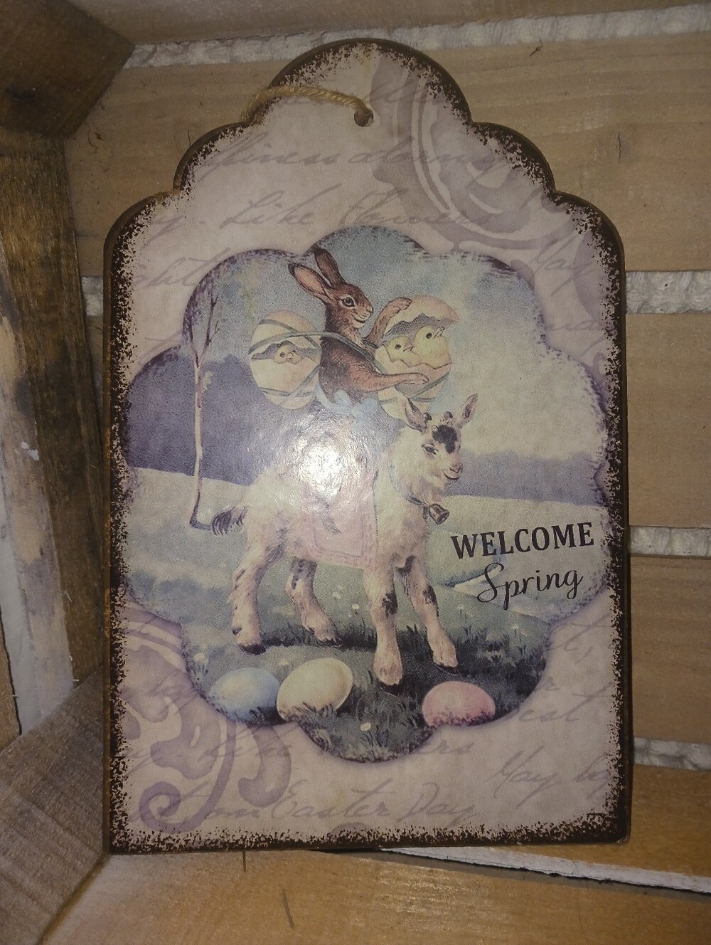 Primitive Welcome Spring Decorative Wall Plaque - Pastel Multi